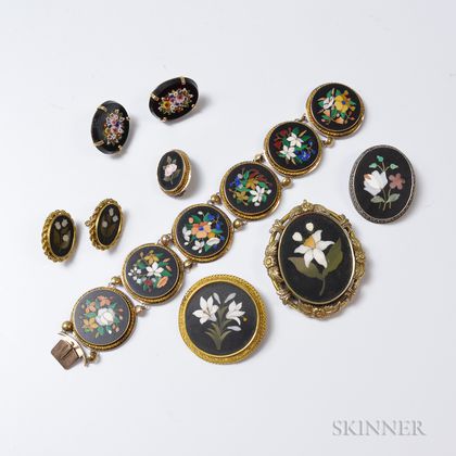 Group of Gold-filled Pietra Dura Jewelry