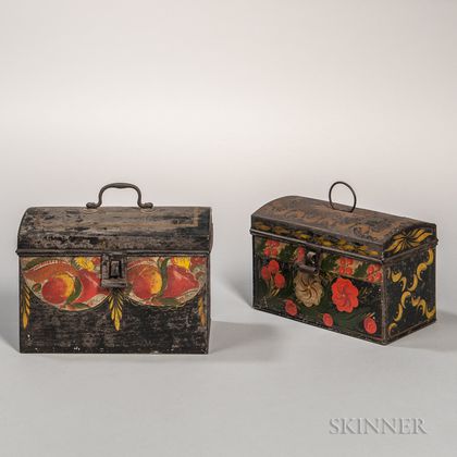 Two Painted Tin Document Boxes
