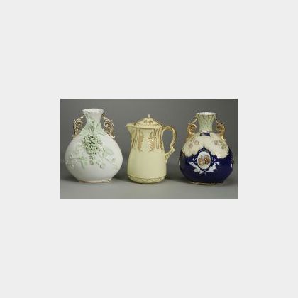 Three Lotus Ware Porcelain Items