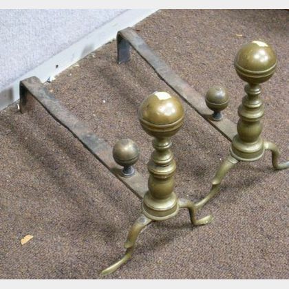 Pair of Diminutive Brass Belted Ball-top Andirons. 