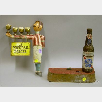 Pabst Blue Ribbon "At Popular Prices" Painted and Labeled Cast Metal Figural Advertising Display