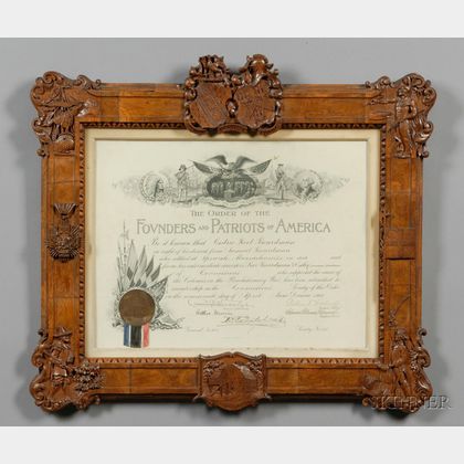 Carved Charter Oak Framed Patriotic Document