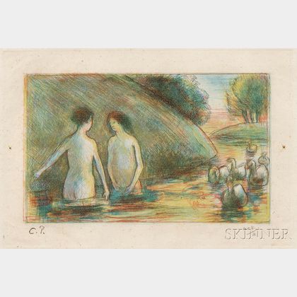 Camille Pissarro (French, 1830-1903) Baigneuses Gardeuses D'Oies