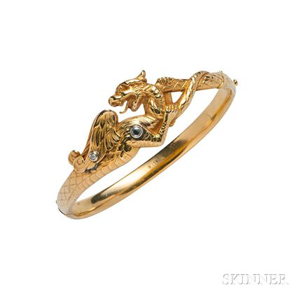 Art Nouveau 14kt Gold and Diamond Bracelet