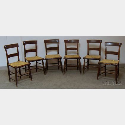 Set of Six Rosewood Grained and Stencil Decorated Side Chairs with Yellow-painted Woven Rush Seats. 