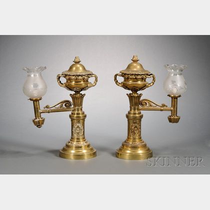 Pair of Empire-style Brass Argand Lamps