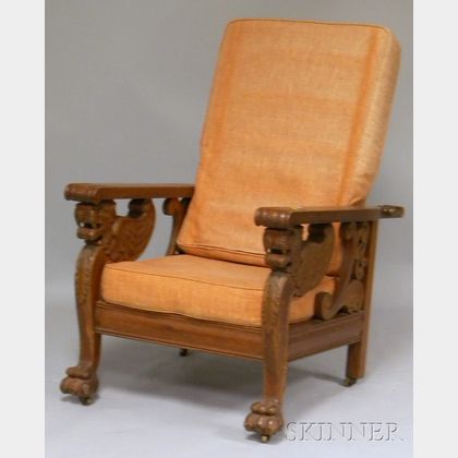 Late Victorian Carved Oak Griffin-sided Adjustable-back Morris Chair
