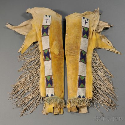 Pair of Jicarilla Apache Beaded Hide Man's Leggings