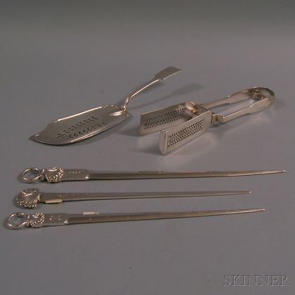 Five English Silver Flatware Serving Items