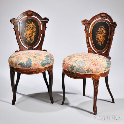 Pair of Victorian Rosewood Inlaid Side Chairs