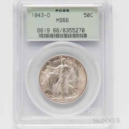 1943-D Walking Liberty Half Dollar, PCGS MS66. Estimate $100-200