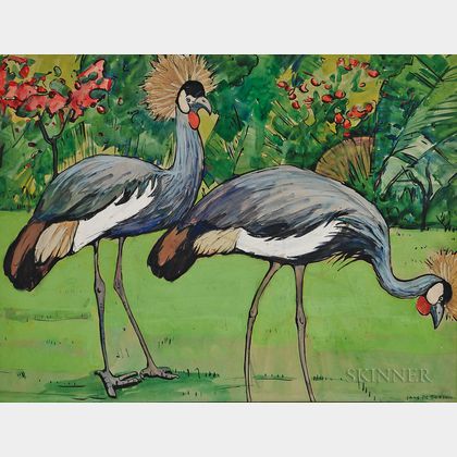 Jane Peterson (American, 1876-1965) Grey Crowned Cranes