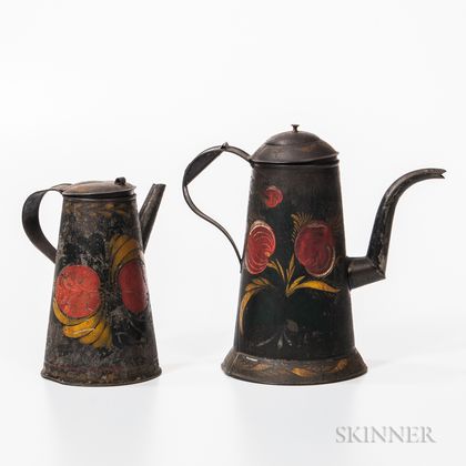 Two Painted Tin Coffeepots