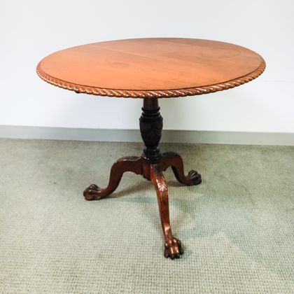 Colonial Revival Carved Mahogany Tilt-top Tea Table