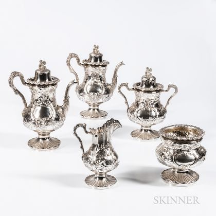 Five-piece George Sharp Coin Silver Tea and Coffee Service