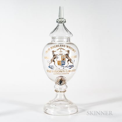 Painted Blown Glass "Old Highland Whisky" Glass Countertop Dispenser. Estimate $600-800