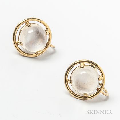 14kt Gold and Moonstone Earclips