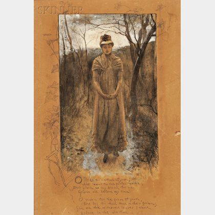 Edwin Austin Abbey (Anglo/American, 1852-1911) Young Lady Walking in the Woods, an Illustration for Song: O Roses for the Flush of Y...