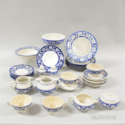 Twenty-nine Pieces of Dedham Pottery Rabbit-decorated Tableware