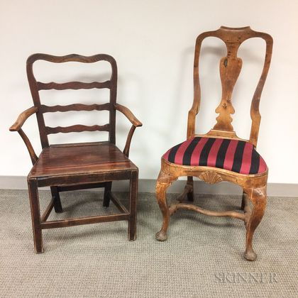 Pair of Mahogany Plank-seat Carved Crest Side Chairs