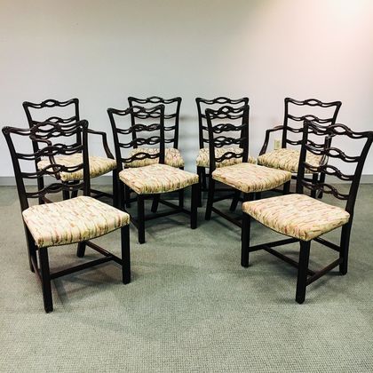 Set of Eight Chippendale-style Mahogany Ribbon-back Dining Chairs