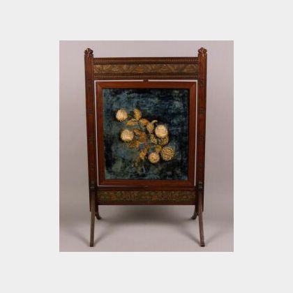 American Aesthetic Maple and Floral Needlework Paneled Firescreen
