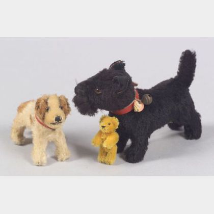 Two Steiff Mohair Dogs and a Small Schuco Bear