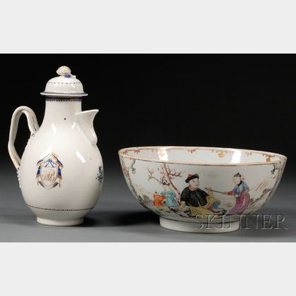 Chinese Export Porcelain Ewer and Punch Bowl