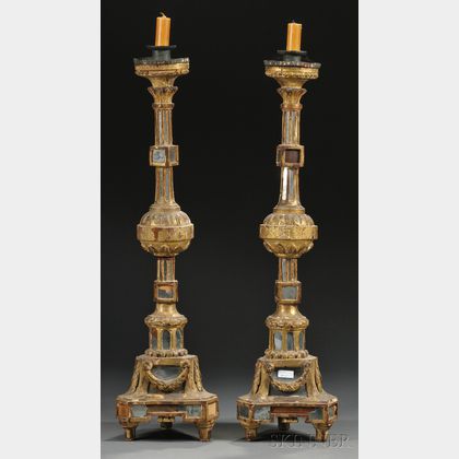 Pair of Ecclesiastical Gilt and Mirrored Candlesticks