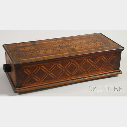 Tramp Art Parquetry-decorated Cribbage Game Box