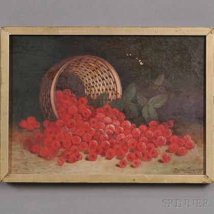 James Lewy (American, 19th Century) Still Life with Tipped Basket of Raspberries.