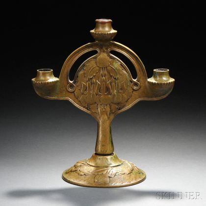 Swedish Art Nouveau Gilt-bronze Three-light Candelabra