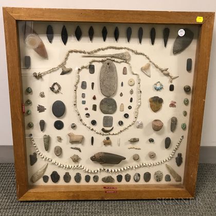 Framed Group of Arrowheads and Beads