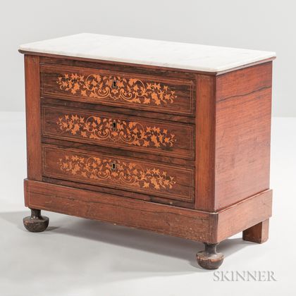 Marble-top, Rosewood-veneered, and Marquetry Table Cabinet