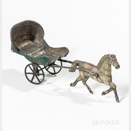 Painted Tin Toy Horse and Buggy