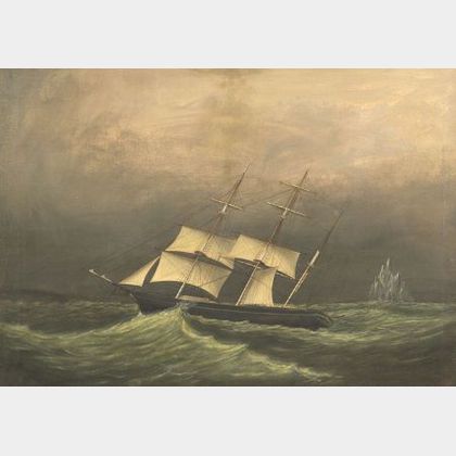 Clement Drew (American, 1806-1889) The Schooner Cora J. in the North Atlantic.