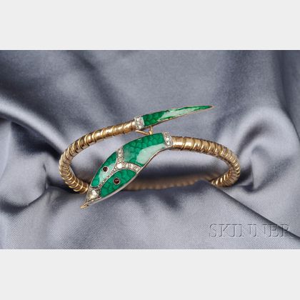 18kt Gold, Enamel, and Diamond Snake Bracelet