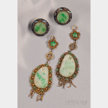 Two Pairs of Jadeite and Enamel Jewelry Items