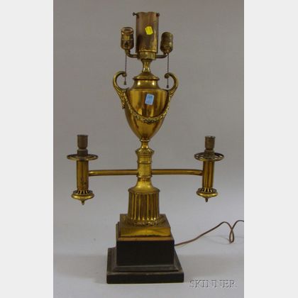 English Empire-style Brass Plated Two-Arm Argon Table Lamp
