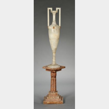Egyptian Revival White and Pink Onyx Hall Lamp