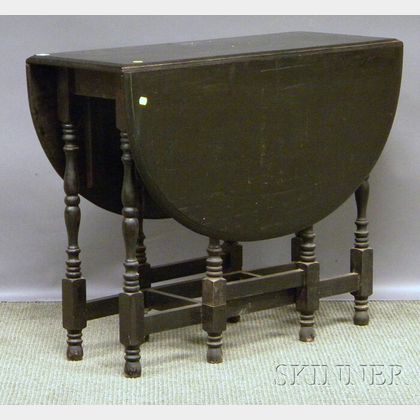 Black-painted William & Mary-style Drop-leaf Gate-leg Table. 