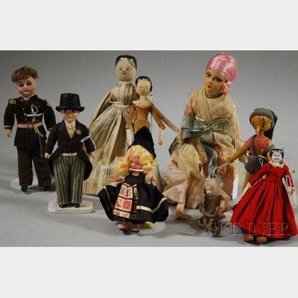 Nine Miscellaneous Dolls of Various Materials