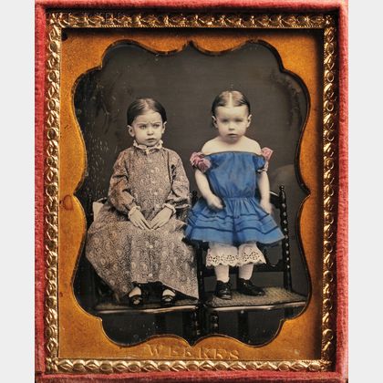 Joseph Weekes (American, 1829-1917) Hand-tinted Ninth-plate Daguerreotype of Two Children