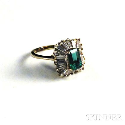 14kt White Gold, Diamond, and Emerald Ring