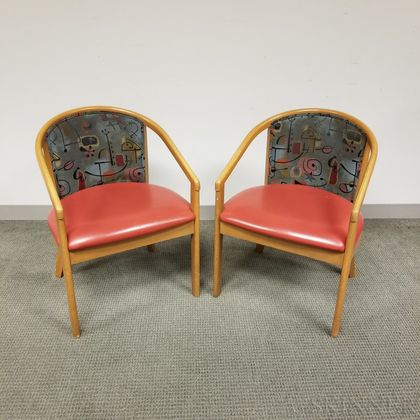 Pair of Mid-century Modern Upholstered Teak Armchairs