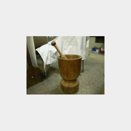 Large Wooden Farm Mortar and Pestle. 