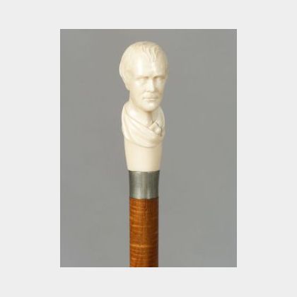Figural Carved Ivory-topped Walking Stick