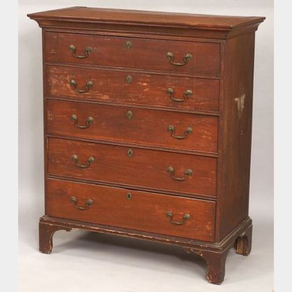 Red Painted Chippendale Cherry Chest of Drawers