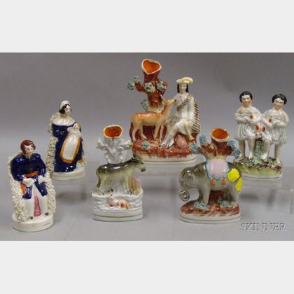 Six Staffordshire Pottery Figures and Animals