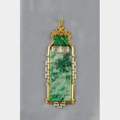 14kt Gold, Jade, and Diamond Pendant